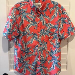 RSVLTS Men's Coral and Sky Blue Leaf Print Shirt